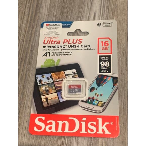 SanDisk Ultra Plus 16GB microSDHC UHS-1 Memory Card for Tablets - Picture 1 of 2